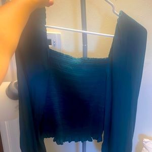 Anthropologie Dolan Size Medium Blue Green Crop Top with Willowy Sleeves